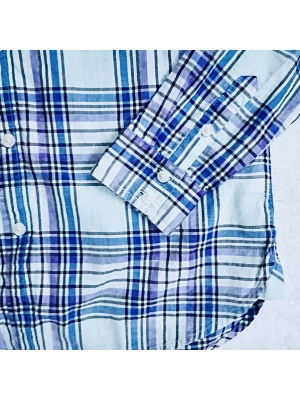 American Eagle Teal Purple And Blue Plaid Boyfriend Button Down Shirt - Picture 5 of 6
